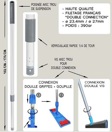 Image de MANCHE TELESCOPIQUE REGLABLE 170CM DOUBLE FONCTION