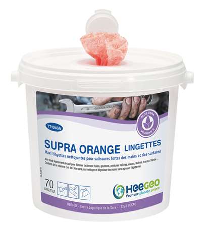 Image de SUPRA LINGETTES ORANGE SALISSURES FORTES MAINS SEAU DE 70